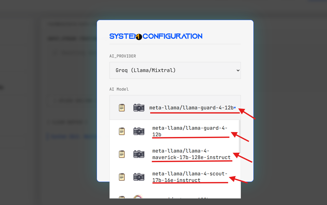 Model dropdown with capability icons