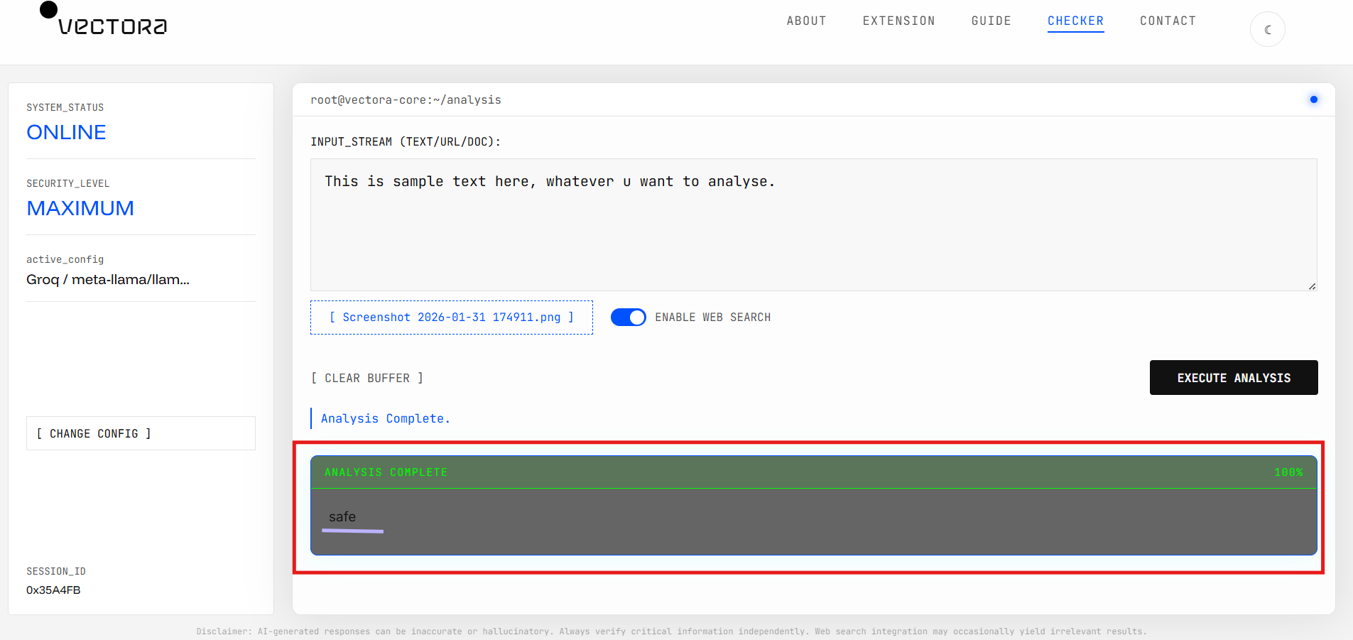 Analysis results HUD with completed analysis